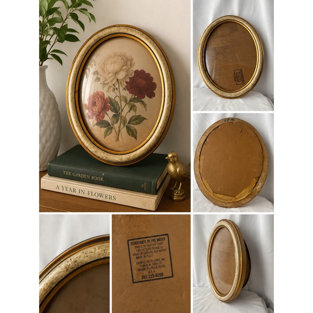 Vintage Frame Oval‎ Gold Tone Bubble Glass Picture Artmaster Studios Wall Decor